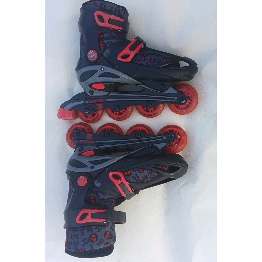 Roller Derby Boys Adjustable Inline Skates Size 3-6 Black Red Skull 5070-00197E